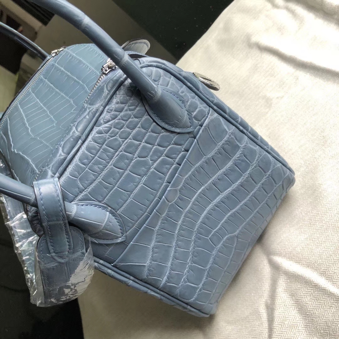 Hermès（爱马仕）Lindy 26cm Crocodile matt 雾面鳄鱼 雾霾蓝 金扣 顶级手缝 定制