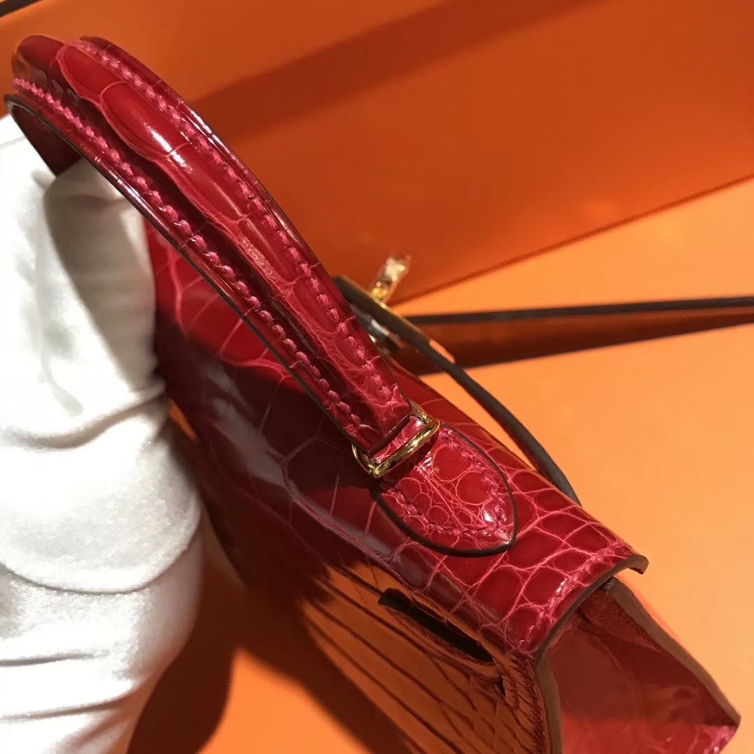 Hermès（爱马仕）Mini kelly ll Alligator shiny 亮面鳄鱼 ck 95 法拉利红 Braose 金扣 现货