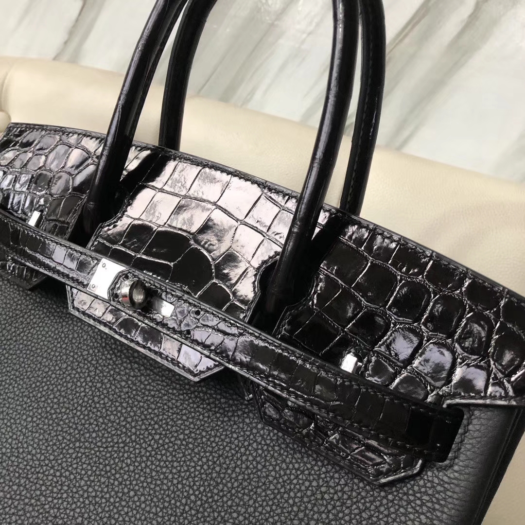 Hermès（爱马仕）Touch 系列 Birkin ck89 黑色 亮面鳄鱼 银扣 30cm 定制