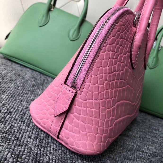Hermès（爱马仕）Mini Bolide 雾面鳄鱼 樱花粉 顶级手缝 小可爱 现货