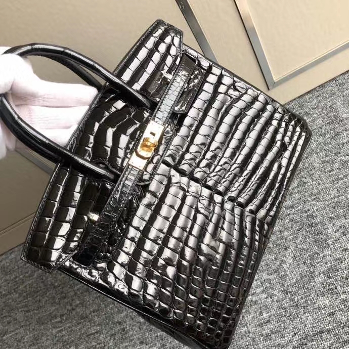 Hermès（爱马仕）Birkin 25cm Crocodile shiny 亮面鳄鱼 ck89 黑色 金扣 顶级手缝 现货