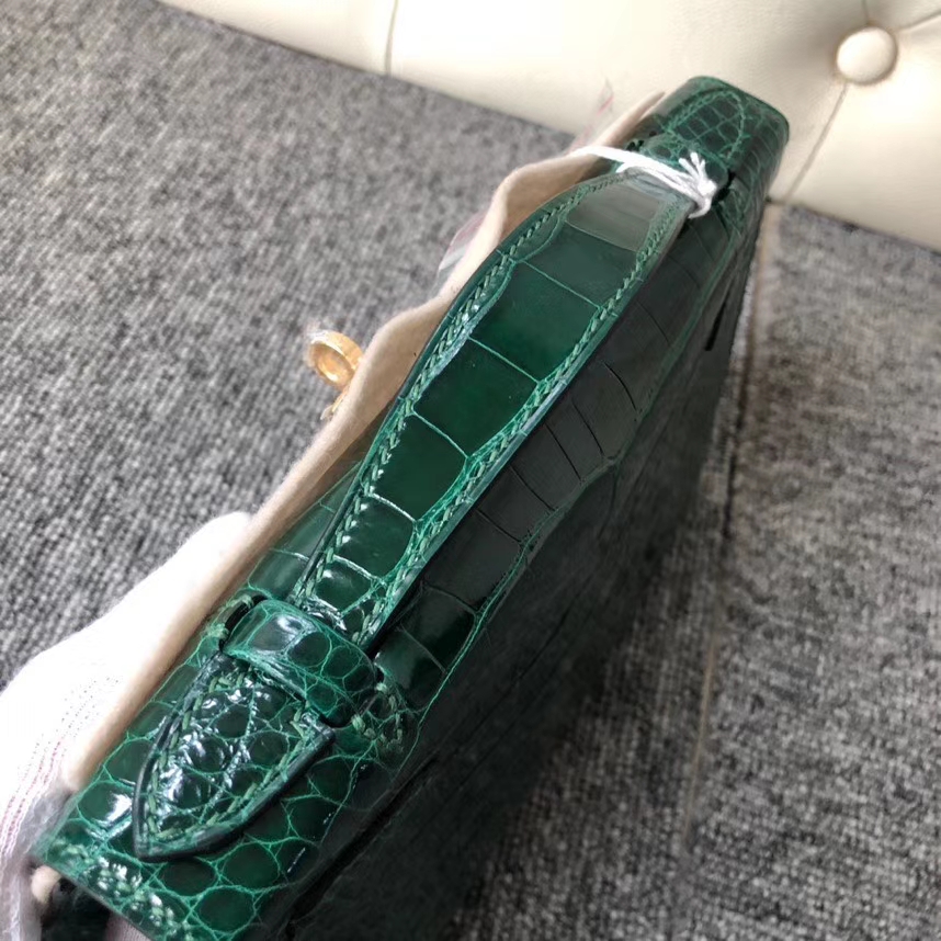 Hermès（爱马仕）Mini kelly pochette 22cm Alligator shiny 亮面鳄鱼 ck67 祖母绿 金扣