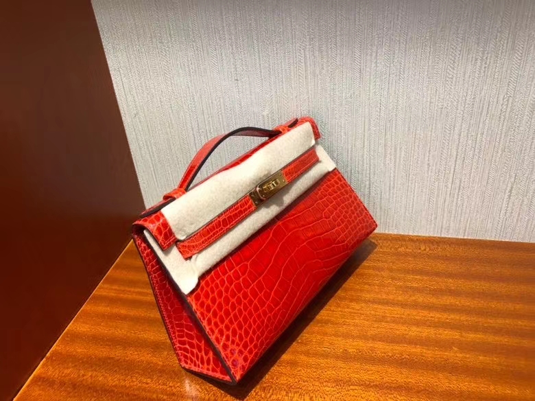 Hermès（爱马仕）Mini kelly Pochette 22cm Alligator shiny S3 心红色 金扣 顶级手缝 定制