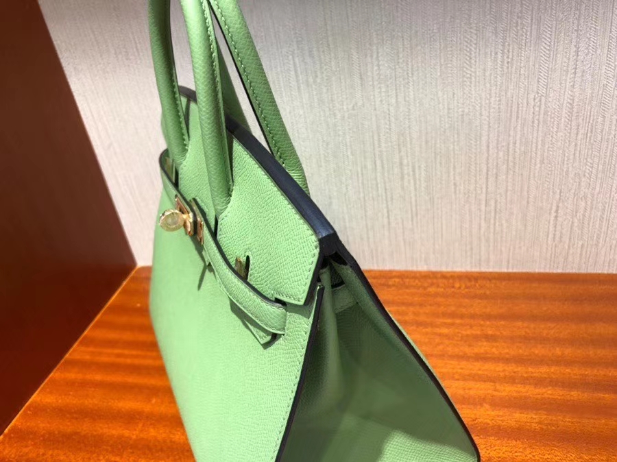 Hermès（爱马仕）Birkin 铂金包 Epsom 原厂掌纹皮  3i 牛油果绿 金扣 外缝 25cm 现货