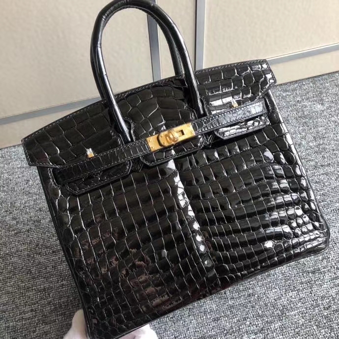 Hermès（爱马仕）Birkin 25cm Crocodile shiny 亮面鳄鱼 ck89 黑色 金扣 顶级手缝 现货