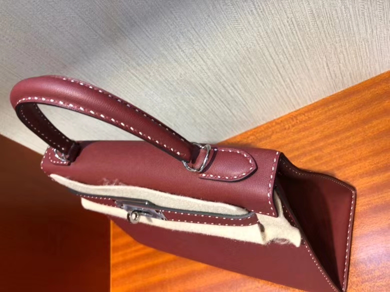 Hermès（爱马仕）限量款 Kelly 新皮种 Graine Monsieur ck55爱马仕红 Rouge H 红白双线 银扣 外缝 28cm