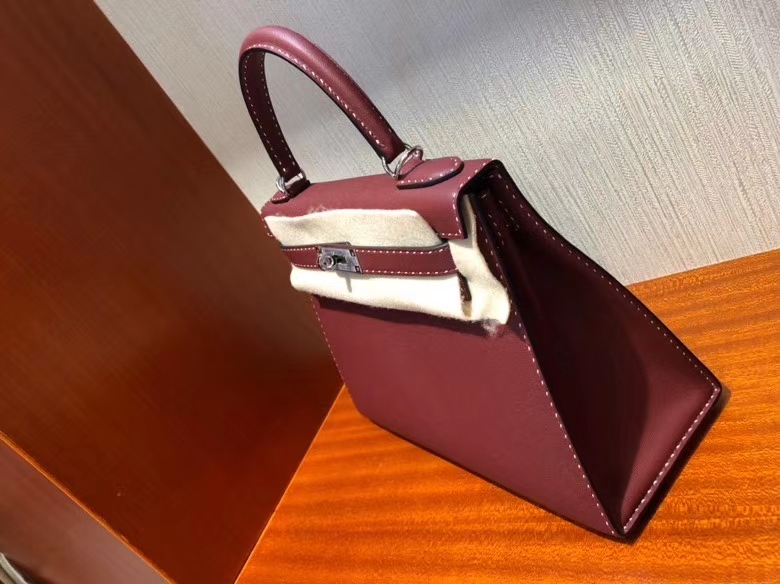Hermès（爱马仕）限量款 Kelly 新皮种 Graine Monsieur ck55爱马仕红 Rouge H 红白双线 银扣 外缝 28cm