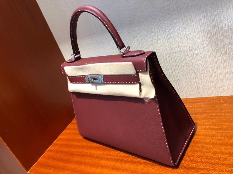 Hermès（爱马仕）限量款 Kelly 新皮种 Graine Monsieur ck55爱马仕红 Rouge H 红白双线 银扣 外缝 28cm