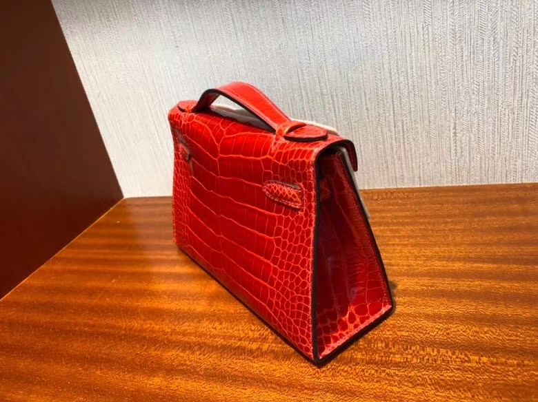 Hermès（爱马仕）Mini kelly Pochette 22cm Alligator shiny S3 心红色 金扣 顶级手缝 定制