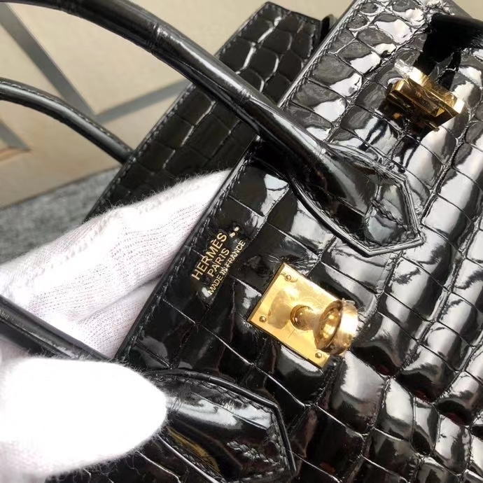 Hermès（爱马仕）Birkin 25cm Crocodile shiny 亮面鳄鱼 ck89 黑色 金扣 顶级手缝 现货