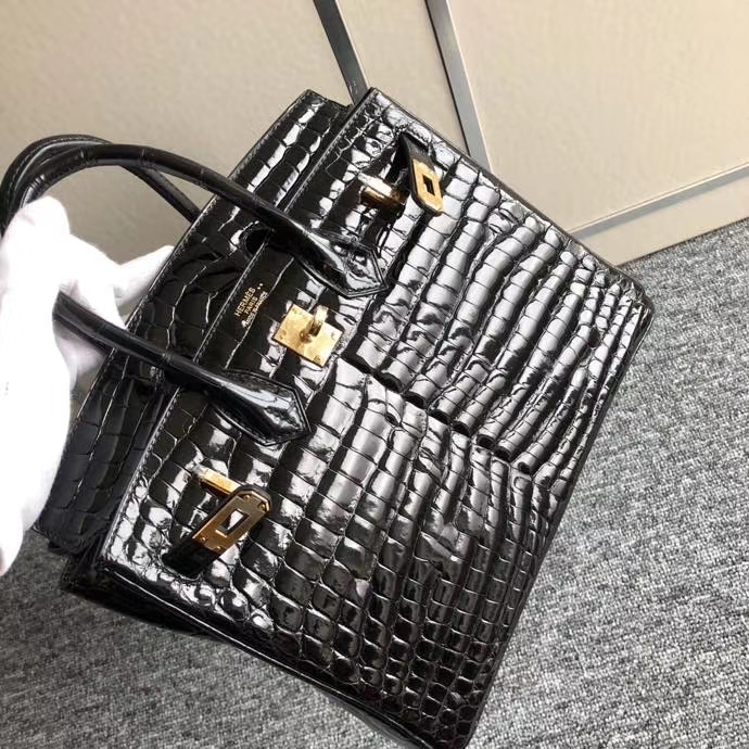 Hermès（爱马仕）Birkin 25cm Crocodile shiny 亮面鳄鱼 ck89 黑色 金扣 顶级手缝 现货