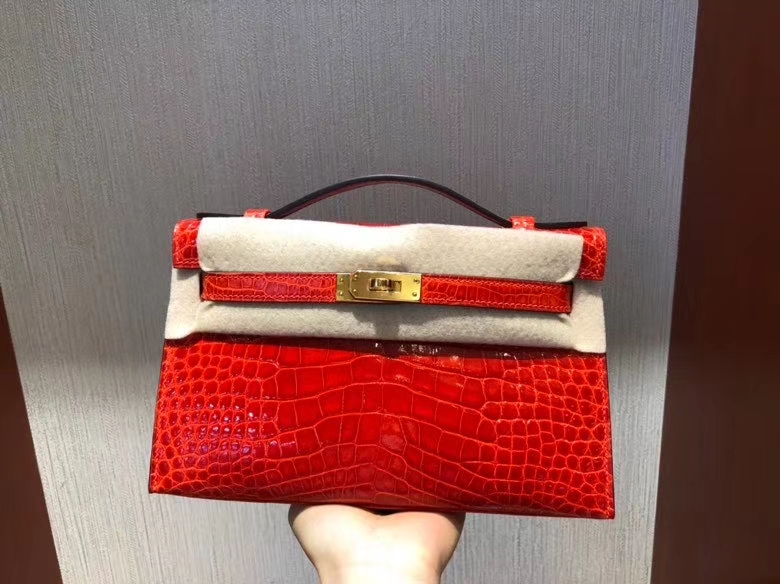 Hermès（爱马仕）Mini kelly Pochette 22cm Alligator shiny S3 心红色 金扣 顶级手缝 定制