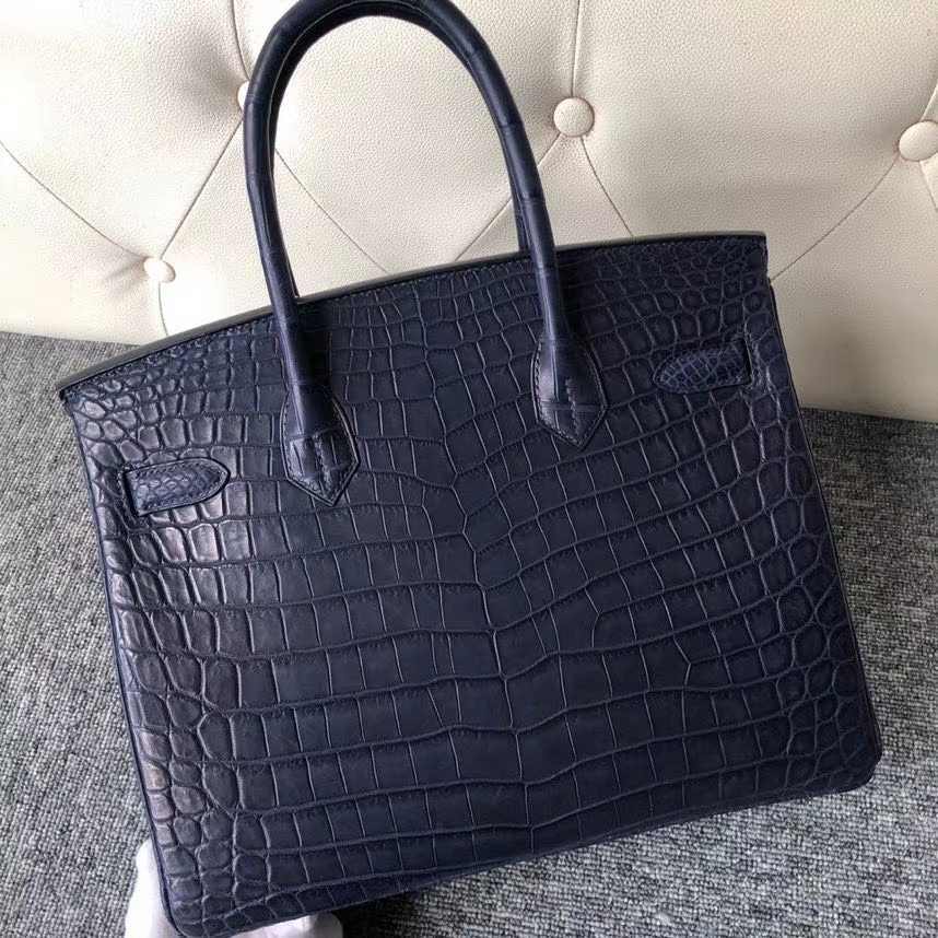 Hermès（爱马仕）Birkin 30cm Crocodile matt 雾面鳄鱼 73 深海蓝 银扣 顶级手缝 定制