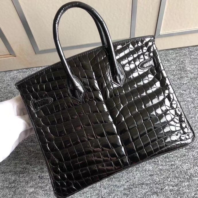 Hermès(爱马仕)Birkin 25cm Crocodile shiny 亮面鳄鱼 ck89 黑色 金扣 顶级手缝 现货-拉尔森鳄鱼皮具定制 - 爱马仕包包官网 Hermès(爱马仕)Birkin 25cm Crocodile shiny 亮面鳄鱼 ck89 黑色 金扣 顶级手缝 现货