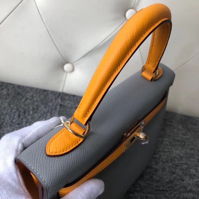 Hermès(爱马仕)Kelly 25cm Epsom 原厂掌纹皮 4Z 海鸥灰拼9v 太阳黄 金扣 马蹄印 顶级手缝-拉尔森鳄鱼皮具定制 - 爱马仕包包官网 Hermès(爱马仕)Kelly 25cm Epsom 原厂掌纹皮 4Z 海鸥灰拼9v 太阳黄 金扣 马蹄印 顶级手缝