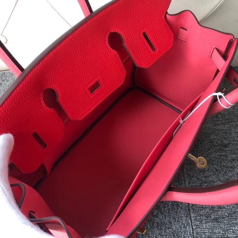 Hermès（爱马仕）Birkin 30cm 原厂小牛皮 S3 心红色 拼 8w 唇膏粉 金扣 马蹄印