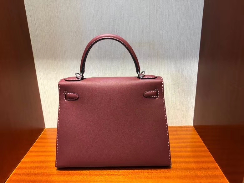 Hermès（爱马仕）限量款 Kelly 新皮种 Graine Monsieur ck55爱马仕红 Rouge H 红白双线 银扣 外缝 28cm