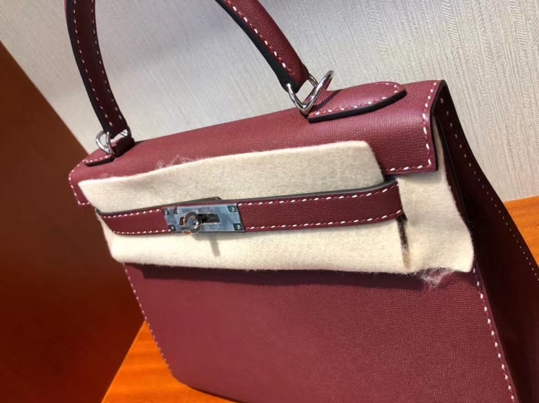 Hermès（爱马仕）限量款 Kelly 新皮种 Graine Monsieur ck55爱马仕红 Rouge H 红白双线 银扣 外缝 28cm