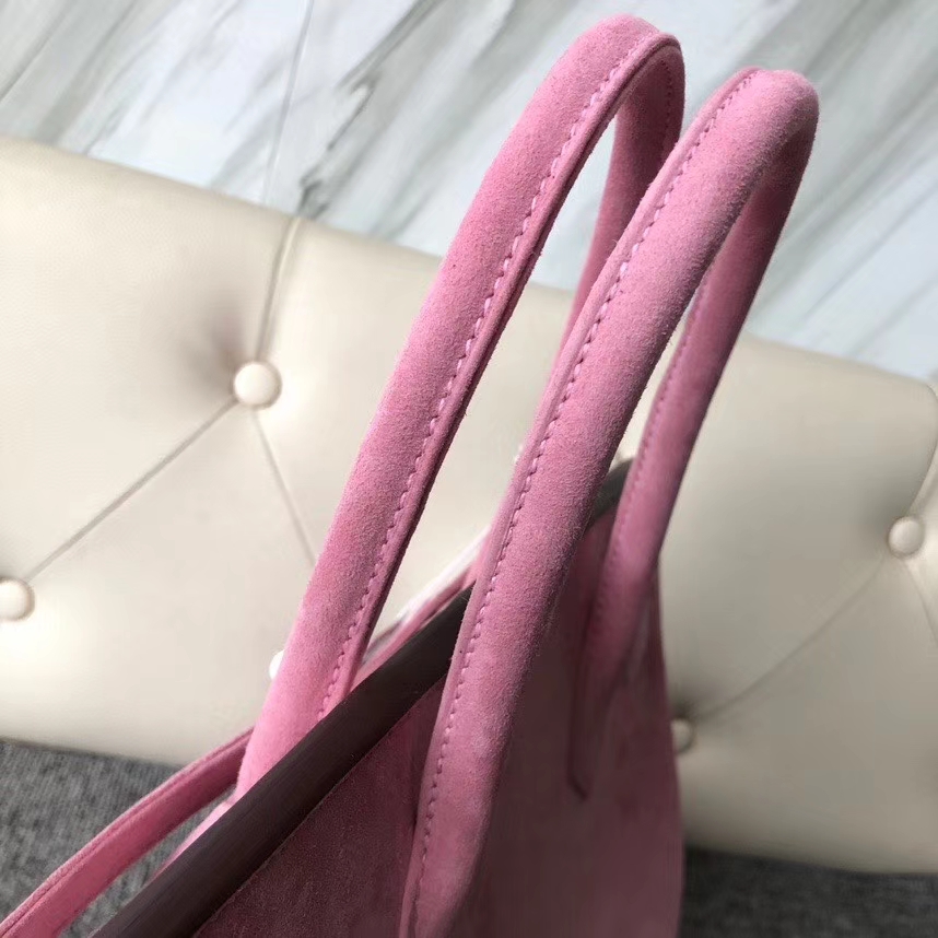 Hermès（爱马仕）Birkin 铂金包 麂皮 粉色 银扣 30cm 顶级手缝 定制