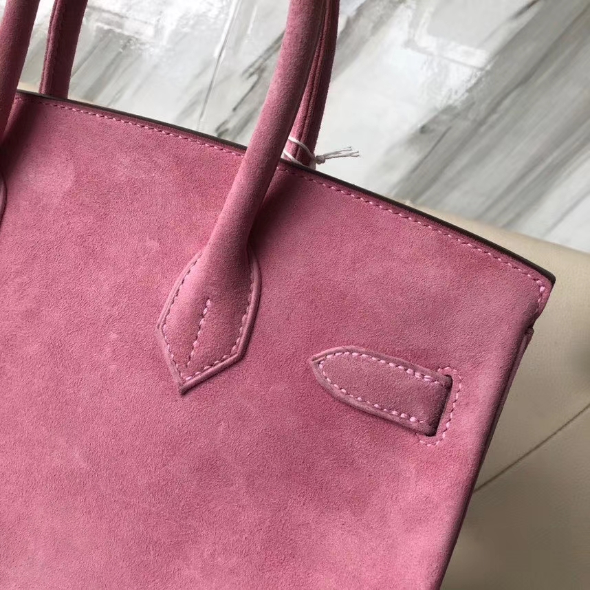Hermès（爱马仕）Birkin 铂金包 麂皮 粉色 银扣 30cm 顶级手缝 定制