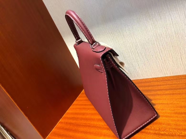 Hermès（爱马仕）限量款 Kelly 新皮种 Graine Monsieur ck55爱马仕红 Rouge H 红白双线 银扣 外缝 28cm