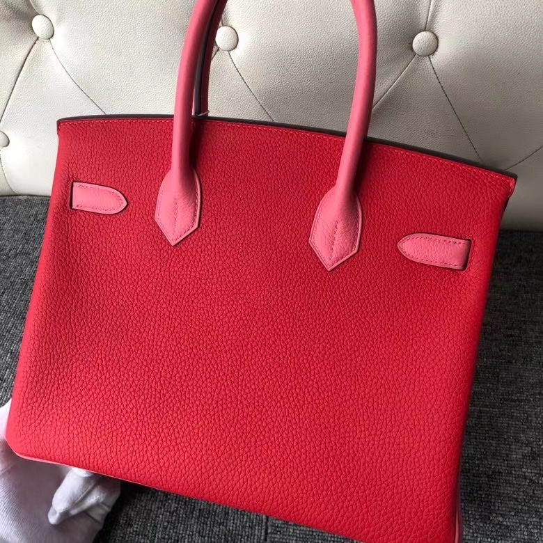 Hermès（爱马仕）Birkin 30cm 原厂小牛皮 S3 心红色 拼 8w 唇膏粉 金扣 马蹄印