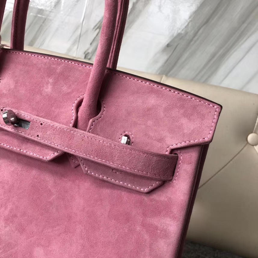 Hermès（爱马仕）Birkin 铂金包 麂皮 粉色 银扣 30cm 顶级手缝 定制