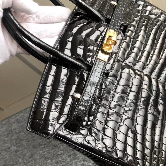 Hermès（爱马仕）Birkin 25cm Crocodile shiny 亮面鳄鱼 ck89 黑色 金扣 顶级手缝 现货