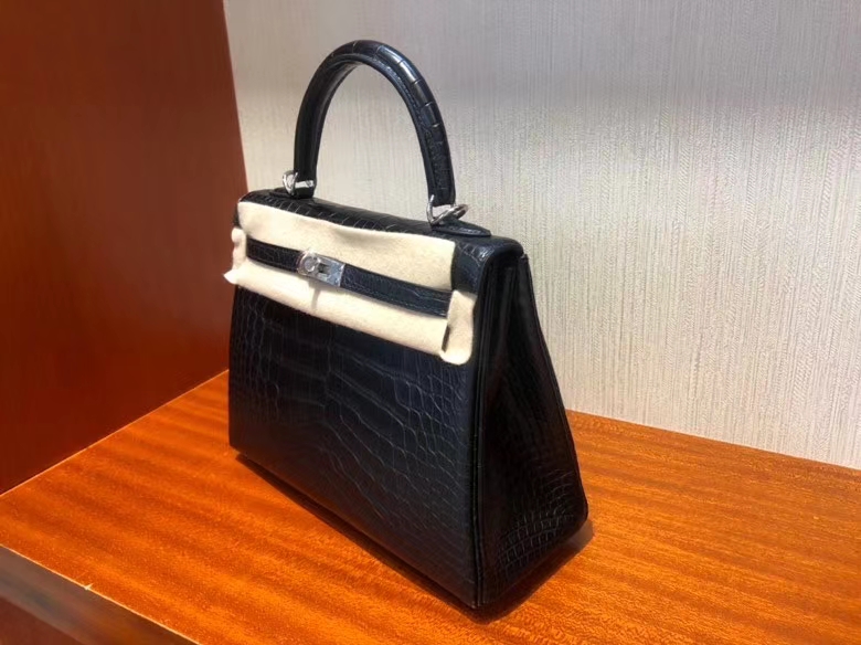 Hermès（爱马仕）Kelly 25cm Alligator matt 雾面鳄鱼 ck89 黑色 Noir 银扣 顶级手缝 现货
