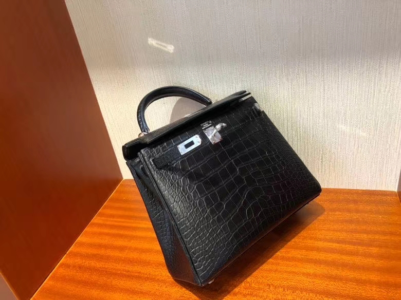 Hermès（爱马仕）Kelly 25cm Alligator matt 雾面鳄鱼 ck89 黑色 Noir 银扣 顶级手缝 现货