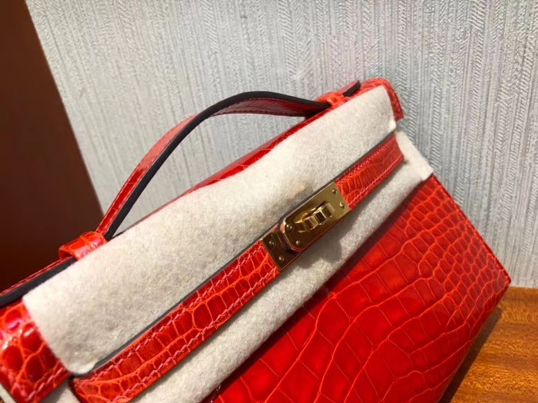 Hermès（爱马仕）Mini kelly Pochette 22cm Alligator shiny S3 心红色 金扣 顶级手缝 定制