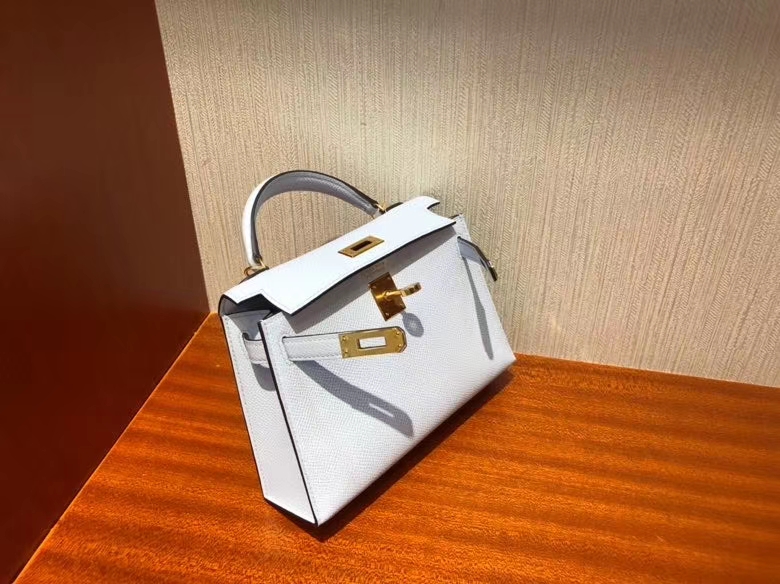 Hermès（爱马仕）Mini kelly ll Epsom 原厂掌纹皮 T0 雾蓝色 金扣 顶级手缝