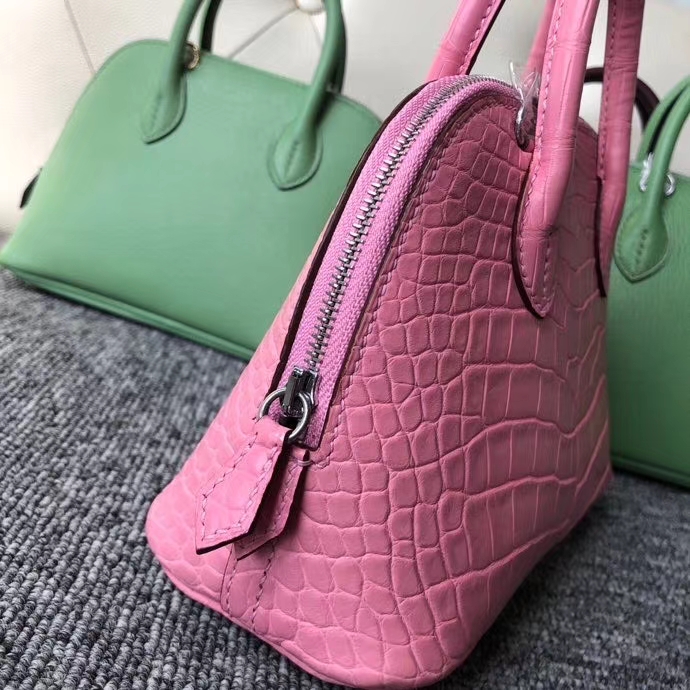 Hermès（爱马仕）Mini Bolide 雾面鳄鱼 樱花粉 顶级手缝 小可爱 现货