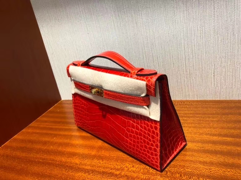 Hermès（爱马仕）Mini kelly Pochette 22cm Alligator shiny S3 心红色 金扣 顶级手缝 定制