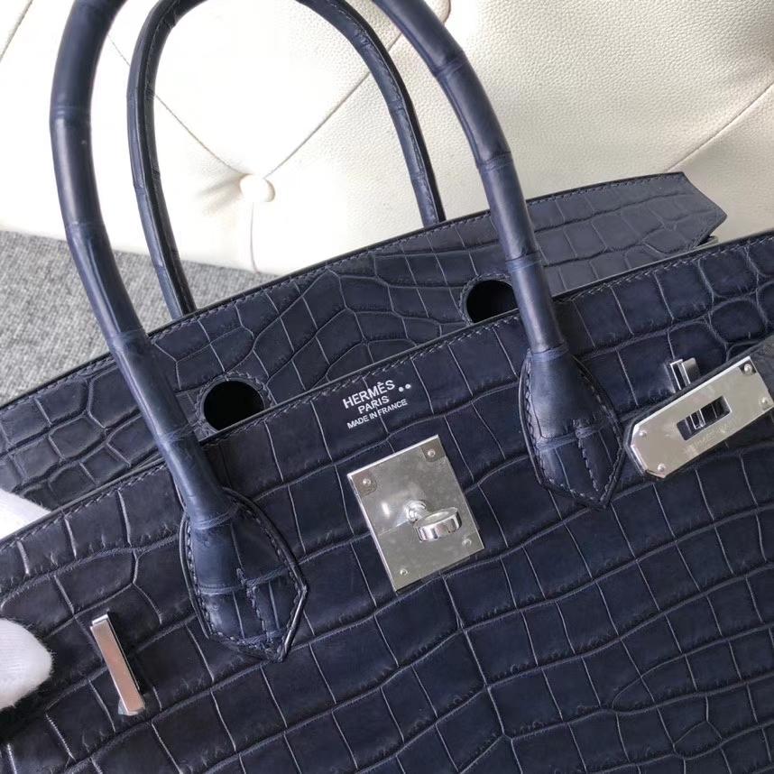 Hermès（爱马仕）Birkin 30cm Crocodile matt 雾面鳄鱼 73 深海蓝 银扣 顶级手缝 定制