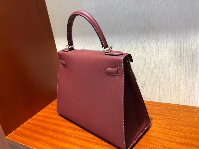 Hermès（爱马仕）限量款 Kelly 新皮种 Graine Monsieur ck55爱马仕红 Rouge H 红白双线 银扣 外缝 28cm