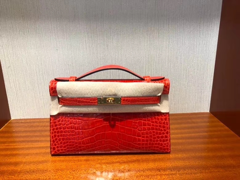 Hermès（爱马仕）Mini kelly Pochette 22cm Alligator shiny S3 心红色 金扣 顶级手缝 定制