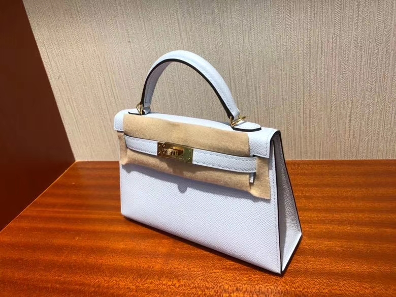 Hermès（爱马仕）Mini kelly ll Epsom 原厂掌纹皮 T0 雾蓝色 金扣 顶级手缝