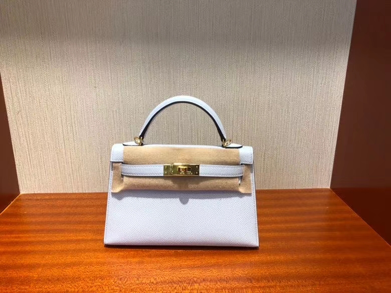 Hermès（爱马仕）Mini kelly ll Epsom 原厂掌纹皮 T0 雾蓝色 金扣 顶级手缝
