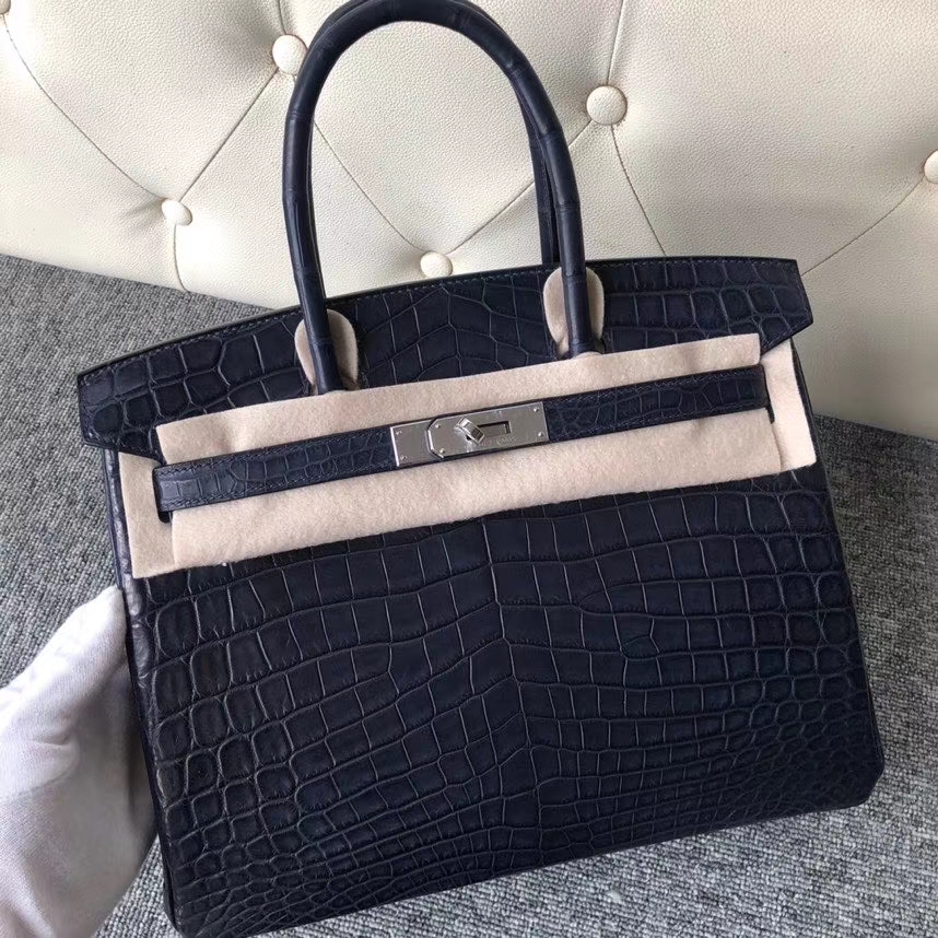 Hermès（爱马仕）Birkin 30cm Crocodile matt 雾面鳄鱼 73 深海蓝 银扣 顶级手缝 定制
