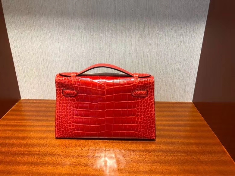 Hermès（爱马仕）Mini kelly Pochette 22cm Alligator shiny S3 心红色 金扣 顶级手缝 定制