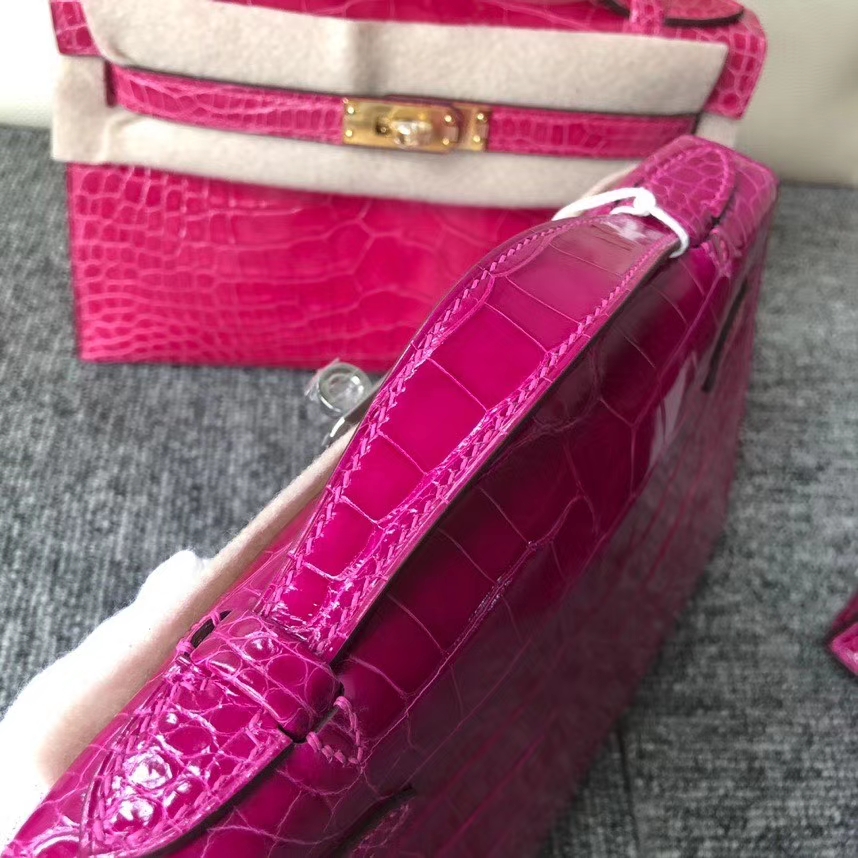 Hermès（爱马仕）Mini kelly pochette 22cm Alligator shiny 亮面鳄鱼 J5 天方夜谭粉紫 银扣