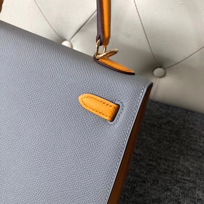 Hermès(爱马仕)Kelly 25cm Epsom 原厂掌纹皮 4Z 海鸥灰拼9v 太阳黄 金扣 马蹄印 顶级手缝-拉尔森鳄鱼皮具定制 - 爱马仕包包官网 Hermès(爱马仕)Kelly 25cm Epsom 原厂掌纹皮 4Z 海鸥灰拼9v 太阳黄 金扣 马蹄印 顶级手缝