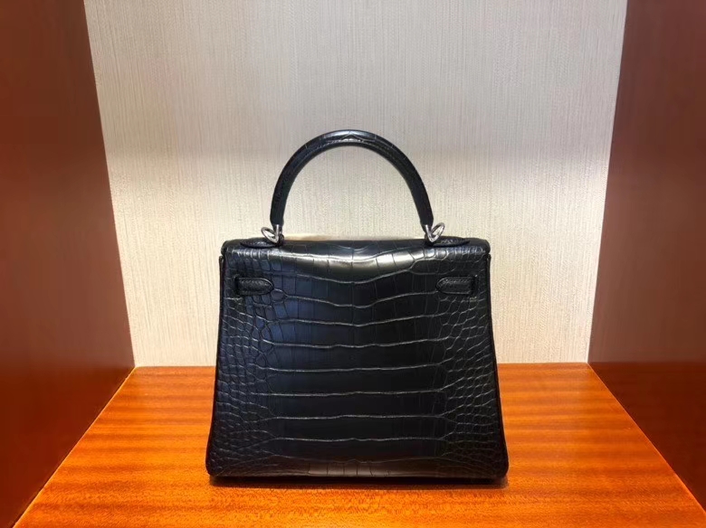 Hermès（爱马仕）Kelly 25cm Alligator matt 雾面鳄鱼 ck89 黑色 Noir 银扣 顶级手缝 现货