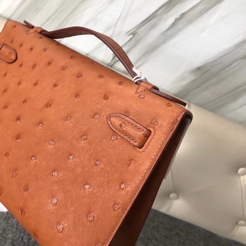 Hermès（爱马仕）Mini kelly pochtte 22cm Ostrich kk 鸵鸟 ck37 金棕色 Gold 金扣 顶级手缝 现货