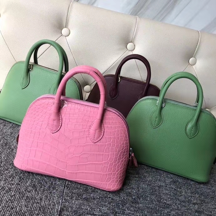 Hermès（爱马仕）Mini Bolide 雾面鳄鱼 樱花粉 顶级手缝 小可爱 现货