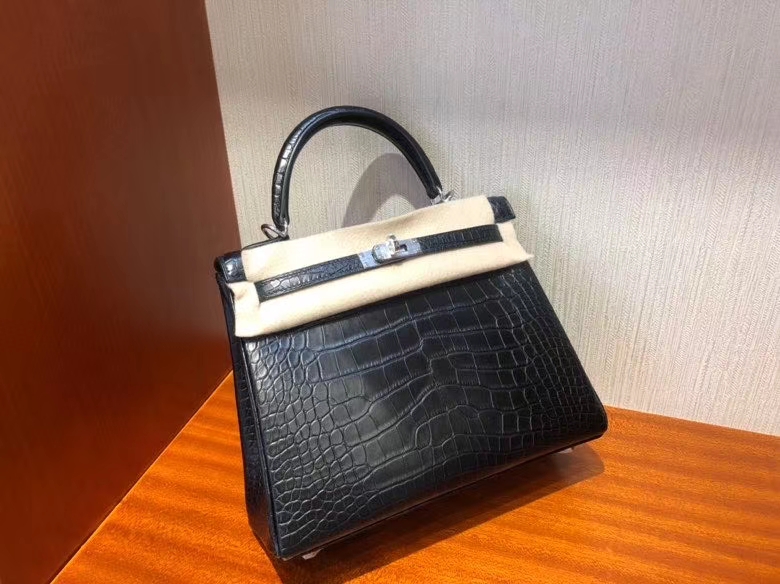 Hermès（爱马仕）Kelly 25cm Alligator matt 雾面鳄鱼 ck89 黑色 Noir 银扣 顶级手缝 现货