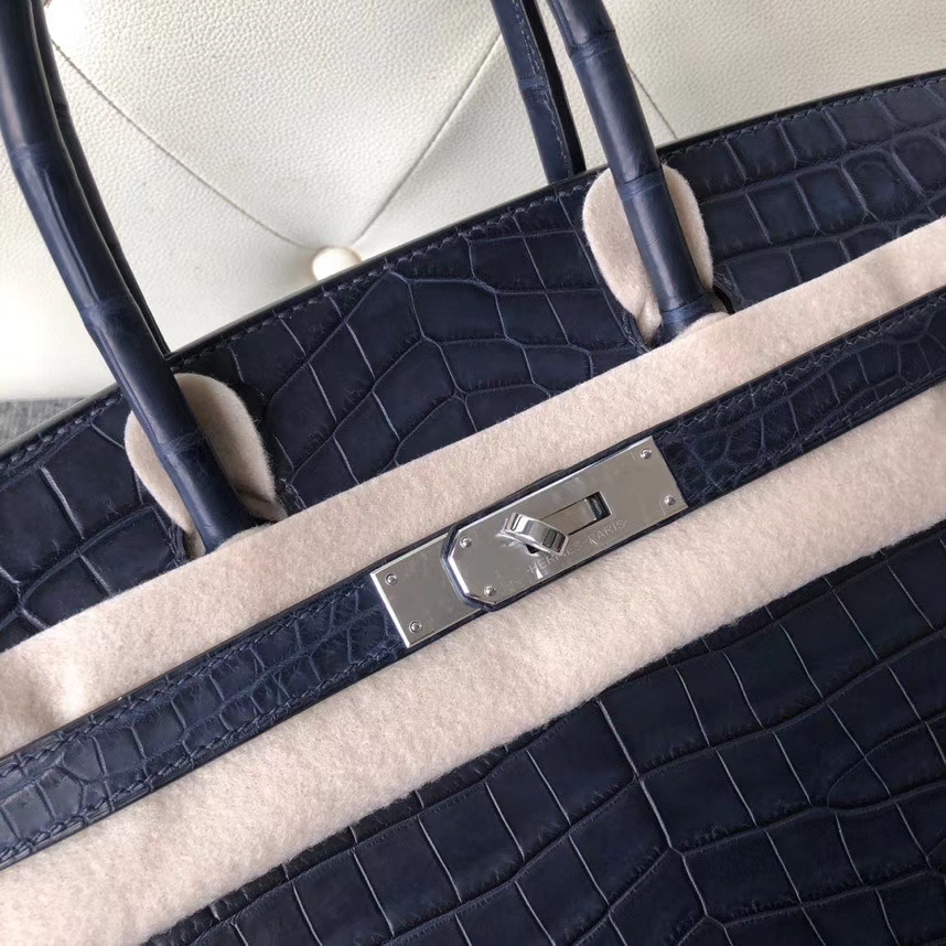 Hermès（爱马仕）Birkin 30cm Crocodile matt 雾面鳄鱼 73 深海蓝 银扣 顶级手缝 定制