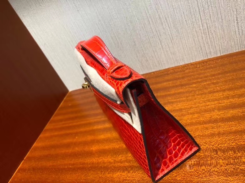 Hermès（爱马仕）Mini kelly Pochette 22cm Alligator shiny S3 心红色 金扣 顶级手缝 定制