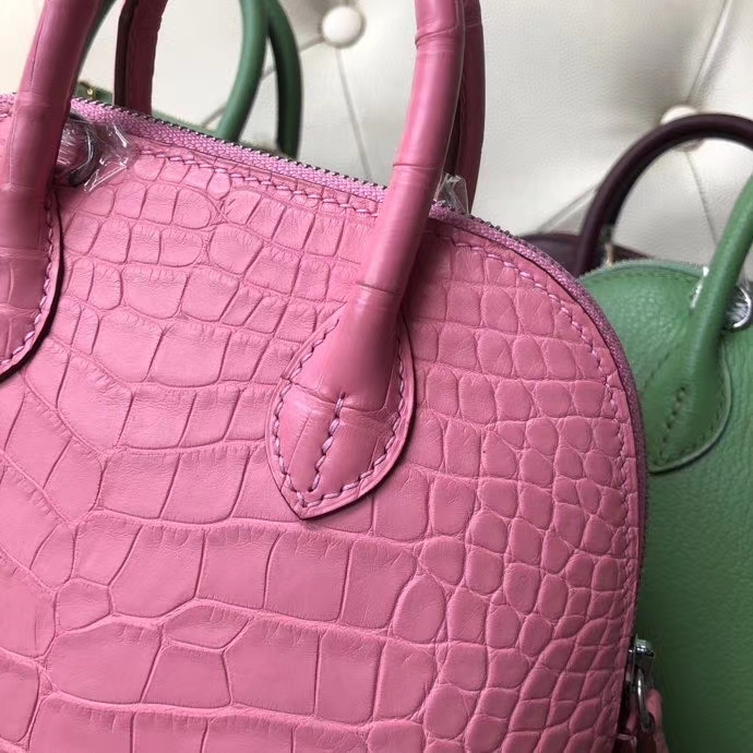 Hermès（爱马仕）Mini Bolide 雾面鳄鱼 樱花粉 顶级手缝 小可爱 现货
